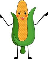 Cheering Corn Cartoon Character Icon In Flat Style. vector