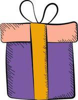 Orange And Purple Gift Box Doodle Icon Or Symbol. vector