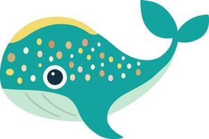 Turquoise Dotted Whale Fish Icon In Flat Style. vector