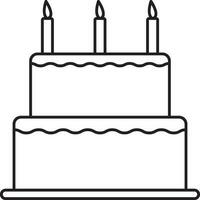 Three Burning Candle in Two Layer Cake Black Outline Icon. vector