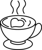 Heart In Hot Coffee Cup Icon In Black Outline Style. vector