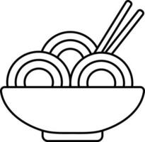 Chopstick With Noodles Bowl Icon In Black Outline Style. vector