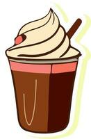 Whipped Ice Cream Cup With Choco Stick Icon In Sticker Style. vector