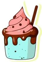 Whipped Ice Cream Cup With Choco Stick Icon In Sticker Style. vector