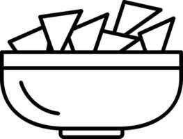 Nachos Chips Bowl Icon In Black Outline Style. vector