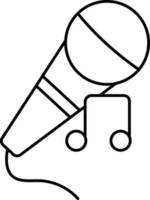 Singing Mic Icon Or Symbol In Thin Line Art. vector