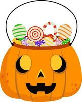 Sooky Pumpkin Gift Bag With Candy Flat Icon. vector