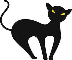 Yellow Eye With Black Cat Silhouette Icon In Flat Style. vector