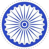 Blue And White Illustration Of Ashoka Wheel Sticker. vector