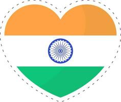 Indian Nation Flag Color Heart Sticker Element. vector