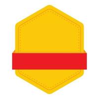 Empty Hexagon Badge With Ribbon Element In Yellow And Red Color. vector