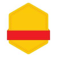 Empty Hexagon Badge With Ribbon Element In Yellow And Red Color. vector