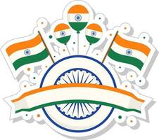 Blank Ribbon With Ashoka Chakra, Balloons And Flags In Sticker Style. vector