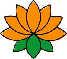 Orange And Green Color Lotus Flower In Flat Style. vector
