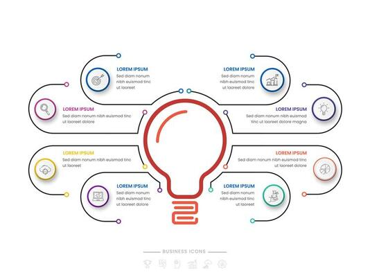 Eight Options Business Infographic Template With Creative Light Bulb.