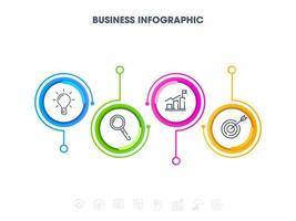Business Infographic Template With Four Circle Options And Thin Line Icons. vector