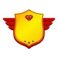 Diamond Shield Badge With Wings In Yellow And Red Color. vector