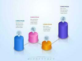 3D Four Cylinder Podium of Different Sizes With Thin Line Icons Against Pastel Blue Background. Business Infographics Concept. vector