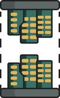 Teal And Yellow Parallel Cityscape Flat Icon. vector