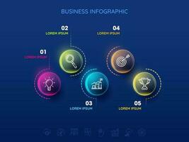 Business Infographic Template With Thin Line Icons And Five Options or Steps On Blue Background. vector