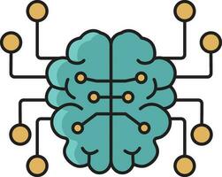 Digital Brain Icon In Turquoise And Yellow Color. vector