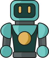 Teal And Yellow Robot Flat Icon. vector