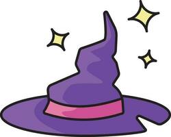 plano ilustración de púrpura bruja o mago sombrero icono. vector