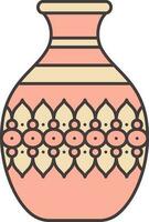 Flowering Pattern Vase Peach Yellow And Red Icon. vector