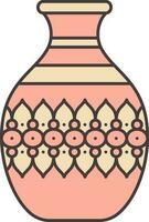 Flowering Pattern Vase Peach Yellow And Red Icon. vector