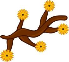 Isolated Beautiful Brown And Yellow Cherry Flower Branch Icon. vector