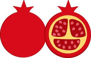 Pomegranate With Half Piece Flat Icon In Red Color. vector