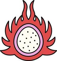 Half Cut Dragon Fruit Icon In Red And Pink Color. vector