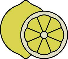 Lemon With Slice Flat Icon In Yellow Color. vector