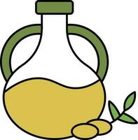 Olive Oil Bottle With Beery Icon In Green And Yellow Color. vector