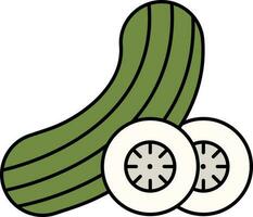 ilustración de Pepino con rebanada verde y blanco icono. vector