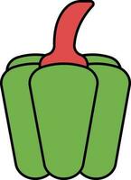 Green And Red Capsicum Icon In Flat Style. vector