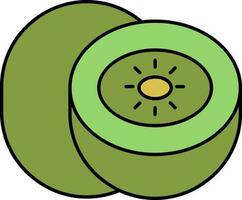 Kiwi Fruit With Slice Flat Icon In Green Color. vector