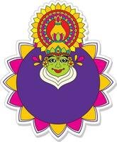 Sticker Style Kathakali Dancer Face With Empty Mandala Frame On White Background. vector