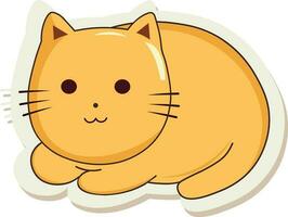 Yellow Cute Cat Laying Down In Sticker Style. vector