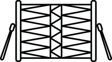 Isolated Indian Drum With Stick Icon In Black Outline. vector