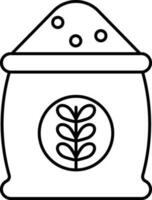 Open Wheat Sack Icon In Black Outline. vector