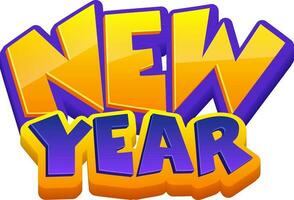 Sticker Style Happy New Year Text In Golden And Blue Color. vector