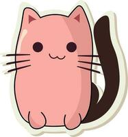 Pink Cartoon Cat Character In Sticker Style. vector