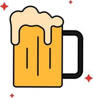 Isolated Beer Glass Flat Icon In Yellow Color. vector