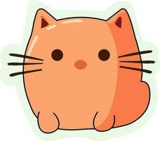 Sticker Or Label of Cute Cat Cartoon In Orange Color. vector