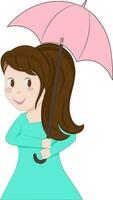 Cute Little Girl Holding Pink Umbrella Over White Background. vector
