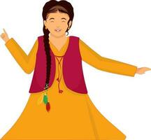 Happy Beautiful Young Punjabi Girl Dancing In Bhangra Pose. vector