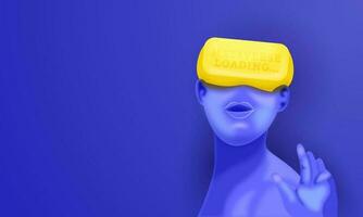 3D Render of Man Wearing VR Goggle Showing Status of Loading Metaverse On Blue Background And Copy Space. vector