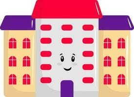 Smile Face Print School Building Colorful Icon In Flat Style. vector