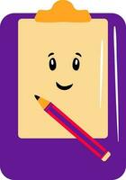 Cartoon Smiley Face On Drawing Clip Board With Pencil Colorful Icon. vector